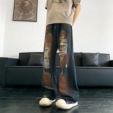 2024新款美式高街水洗做旧泥染脏脏裤破洞牛仔裤现货K8147-P45，男装牛仔裤，星座512-3