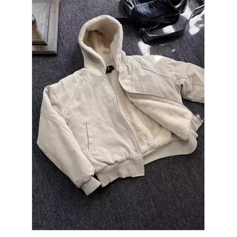 座山雕加绒外套男款cleanfit美式重磅帆布短款连帽飞行员夹克棉服,男装夹克,星座1002-2