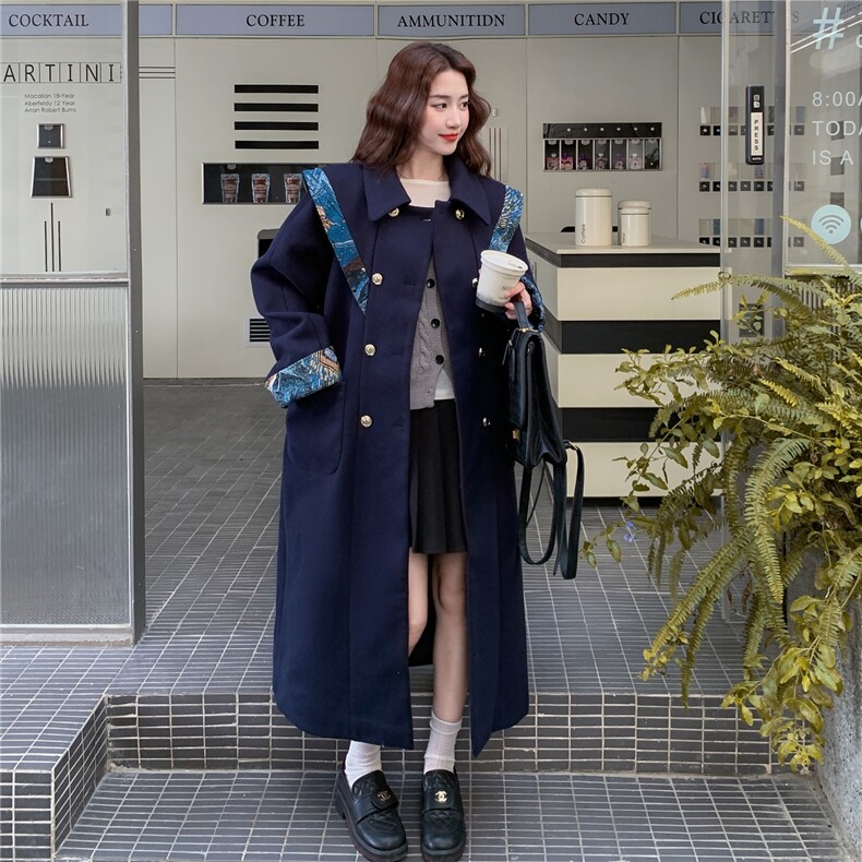 设计感提花云肩毛呢外套女2025秋冬新款复古宽松气质中长款呢大衣,女装毛呢外套,2C327