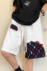 8XL-M特大码夏季新款五分裤vibe破洞拼接高街格子短裤DK1517P57，男装休闲裤，电商D206-1