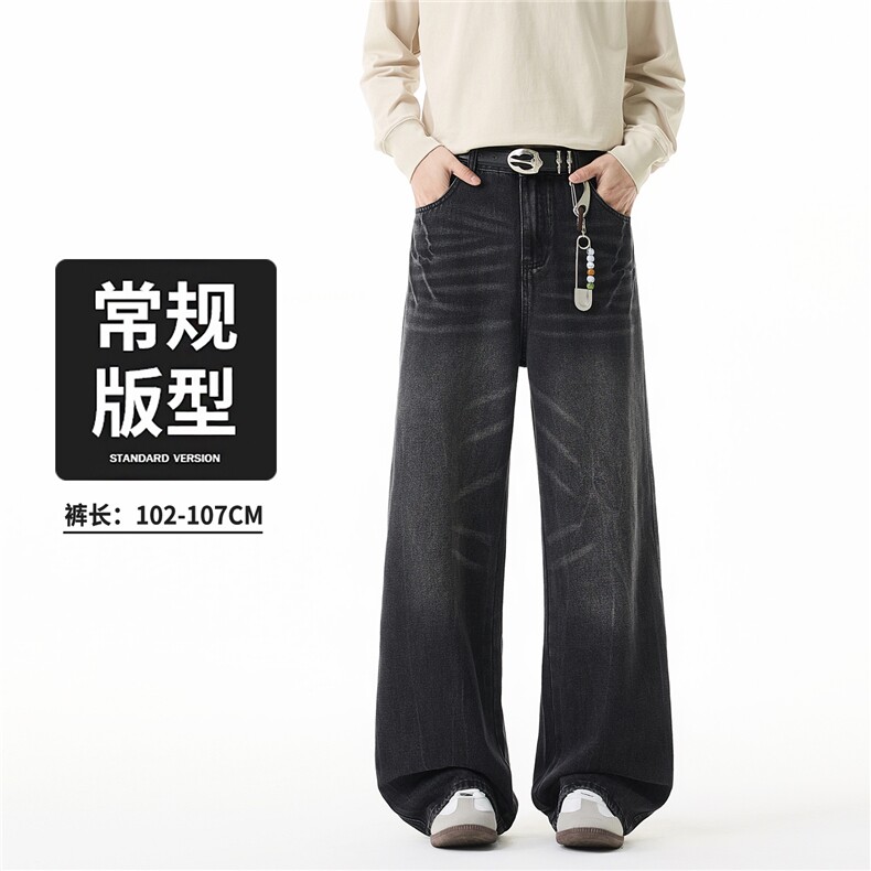 2025新款美式潮牌宽松直筒重工水洗闲牛仔情侣长裤 K8002/P58图片