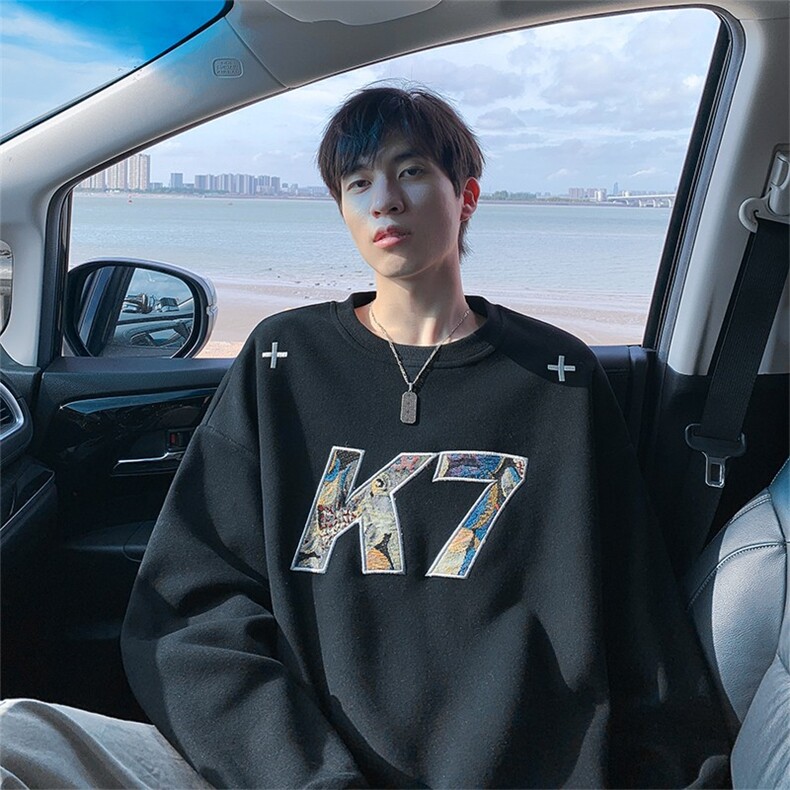 2026春季美式K7字母贴布刺绣420g重磅华棉卫衣男W5426-特P38控75,男装卫衣,电商A001