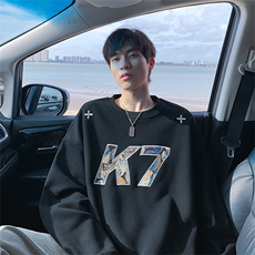 2026春季美式K7字母贴布刺绣420g重磅华棉卫衣男W5426-特P38控75，男装卫衣，电商A001
