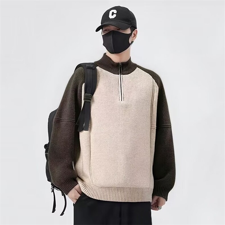1506-1/WH1741/P78拼接织带半拉链立领卫衣男潮流时尚百搭上衣,男装卫衣,星座1506-1