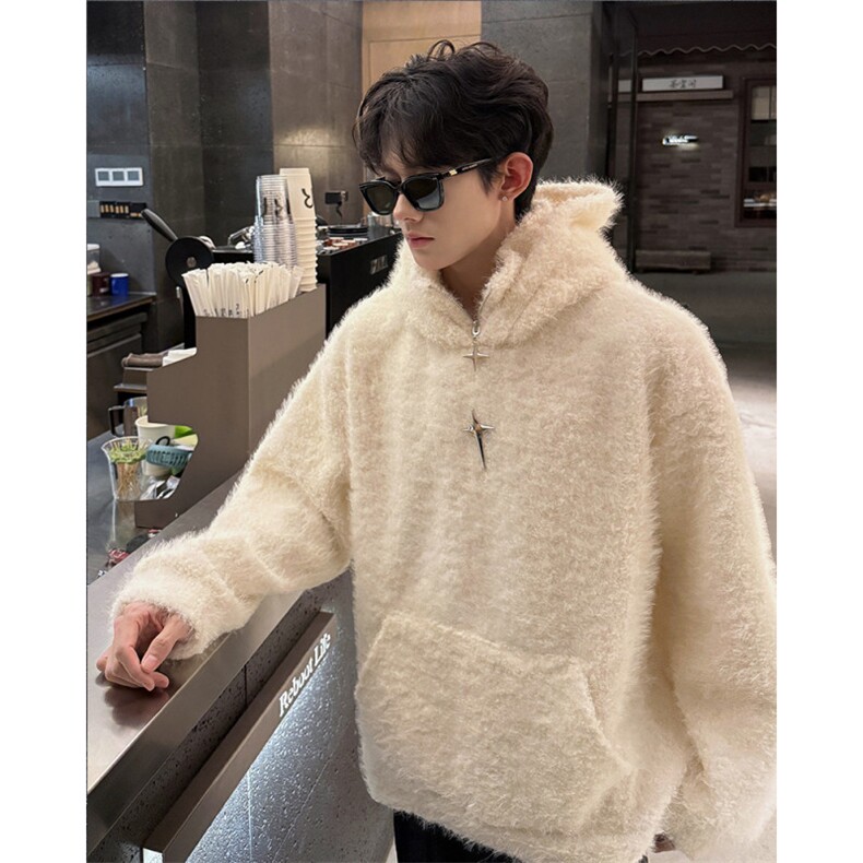 25加绒高克重保暖羽绒纱立领拉链连帽卫衣外套男女wy53-p98图片