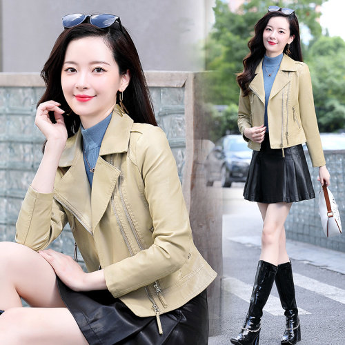 2021秋季时尚简约大方气质优雅收腰显瘦休闲修身百搭潮流皮衣，女装皮衣，臻衣坊