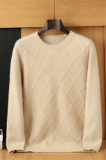 秋冬新款菱形圆领针织套头上衣时尚百搭，男装针织衫/毛衣，隆格羊绒