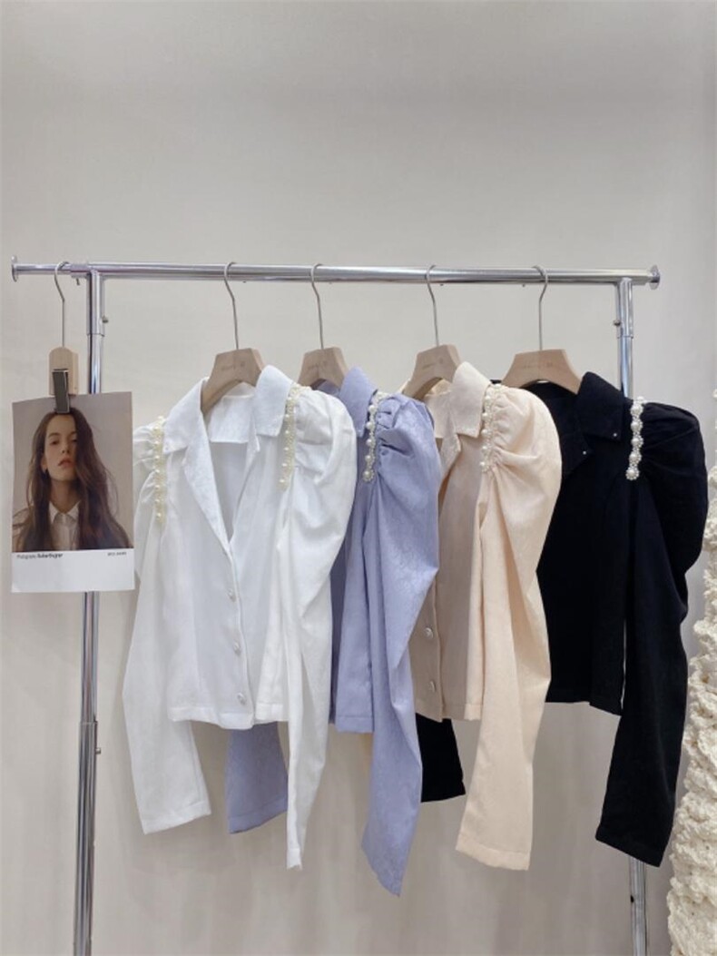 现货印花缎料翻领重工钉珠衬衣四色齐，其它，CHERRY·印