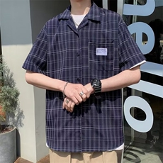 机能工装短袖衬衫男女山系街头宽松休闲翻领半袖黑色衬衣，男装衬衫，星座716-3
