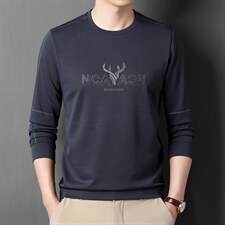 长袖男春秋季宽松薄款高端圆领印花刺绣卫衣中年男士爸爸打底衫，男装卫衣，电商B212（原钱塘6029）