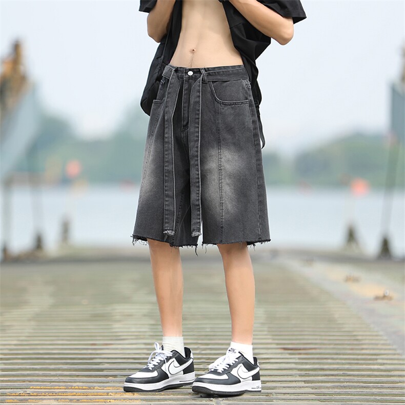 水洗牛仔短裤男夏季美式复古炸街痞帅裤子高街潮牌宽松阔腿五分裤,男装牛仔裤,星座410-6（原星座1304-1）