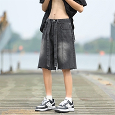 水洗牛仔短裤男夏季美式复古炸街痞帅裤子高街潮牌宽松阔腿五分裤，男装牛仔裤，星座410-6（原星座1304-1）