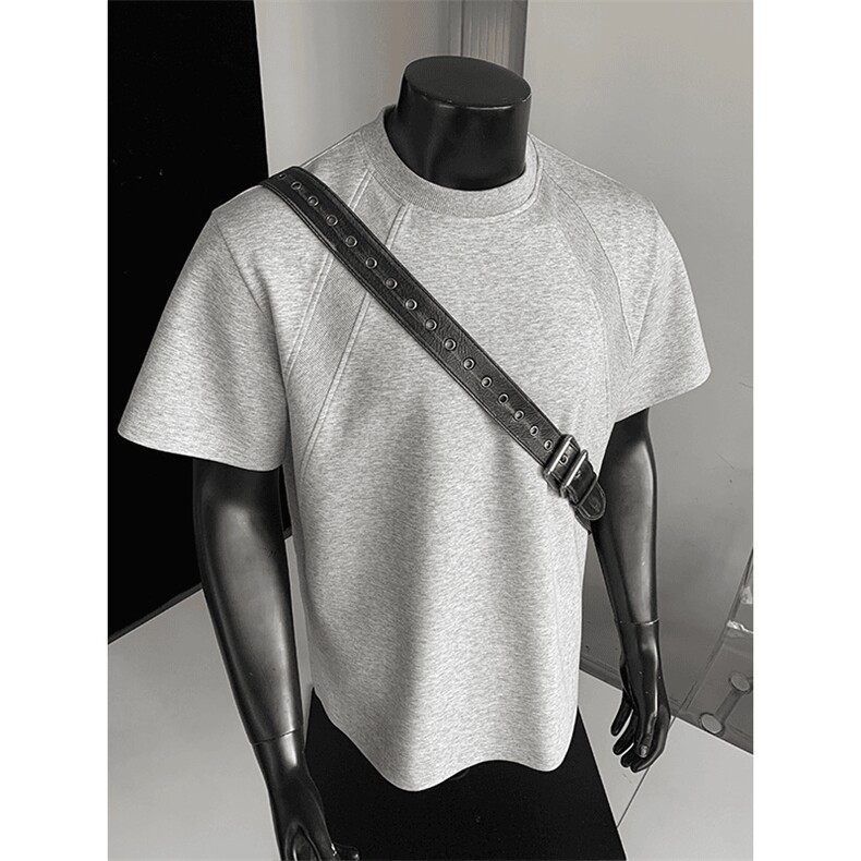 抖音得物高品质二开270G重磅美式高街曼巴棉螺纹拼接短袖T恤，男装T恤，电商A486