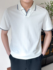白色翻领短袖polo衫男士V领半袖T恤轻熟B9255-P50，男装T恤，星座1012-1