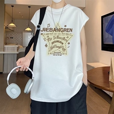 港风夏季印花无袖背心男汗衫男纯棉坎肩短袖T恤男T6629-P32，男装背心/马甲，星座1109-3