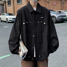 港风秋款男夹克衫条纹褶皱工装织带牛津纯棉外套JK081P75，男装夹克，星座1013-1