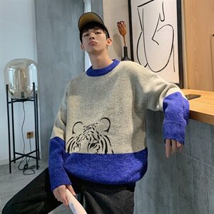 秋冬季 港风小老虎针织衫 外穿套头毛衣羊毛衫外套男 M24-P70图片