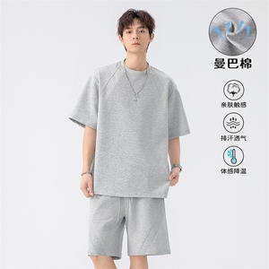 特批P58无差价25夏季潮流复古曼巴棉重磅两件套装男T5098+DK5849图片