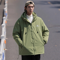 冬季日系简约保暖加厚连帽抽绳休闲宽松棉衣外套男MY9081-P100，男装棉衣，电商A128