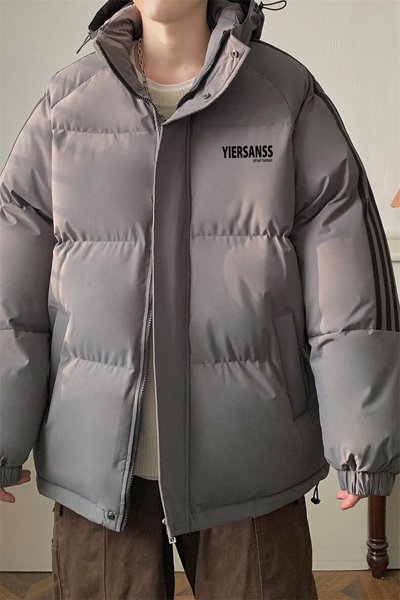 港风拼三条杠宽松男女情侣面包服羽绒棉连帽棉衣C408M1202P100,男装棉衣,电商C408(原B339-1)
