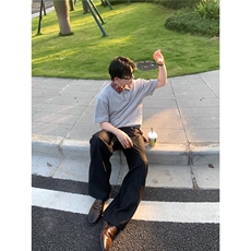 设计感排扣垂感西装裤男宽松阔腿直筒休闲裤潮牌春秋长裤，男装西服套装，四季星座505