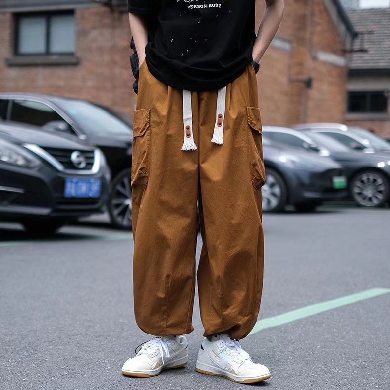 美式束脚工装裤ins潮牌港风街头复古抽绳直筒宽松阔腿裤A7018-P45,男装休闲裤,星座1001-1