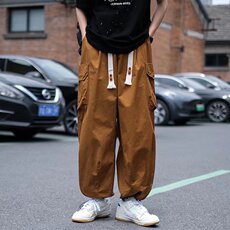 美式束脚工装裤ins潮牌港风街头复古抽绳直筒宽松阔腿裤A7018-P45，男装休闲裤，星座1001-1