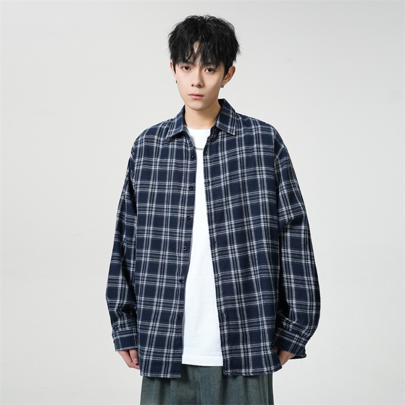 25年春季格子长袖衬衫得物二开衬衣宽松现货DS-C323-1-2376-T批30,男装衬衫,电商C323-1