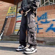 多口袋工装牛仔裤男春秋冬加绒宽松直筒阔腿男生长裤子AM9958P62，男装牛仔裤，星座1013-5