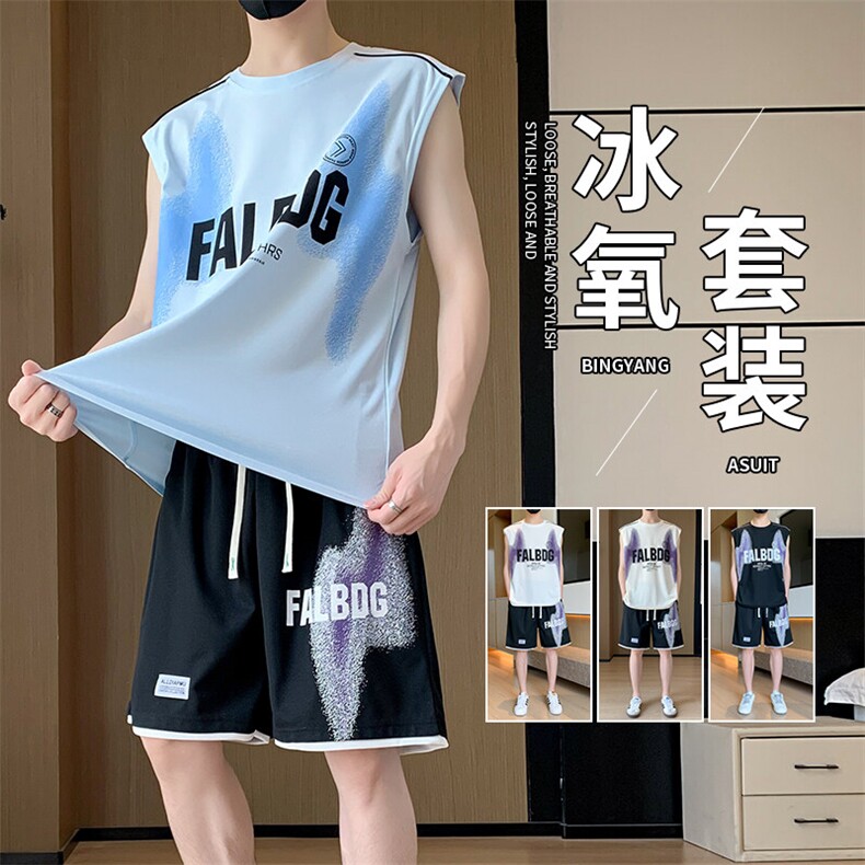 TZ801-P48夏印花无袖T恤上衣港风青少年男生套装学生短袖短裤,男装牛仔裤,星座507A（原星座306B-2）