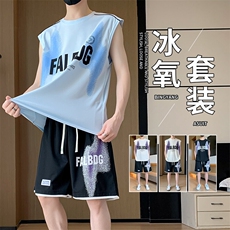 TZ801-P48夏印花无袖T恤上衣港风青少年男生套装学生短袖短裤，男装牛仔裤，星座507A（原星座306B-2）