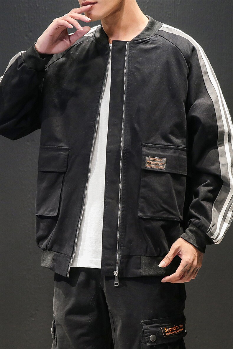 2021马切达大码秋季新日系潮牌男棒球领条纹宽松夹克J956-P75,男装夹克,电商A001