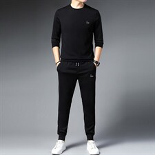 春秋季男士商务休闲套装圆领长袖T恤衫新款中青年潮流长裤两件套，男装休闲套装，电商B212（原钱塘6029）