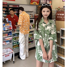 EQ401夏威夷风冰丝衬衫情侣装夏季短袖沙滩旅游度假衬衣男女ins，男装衬衫，电商C306-1