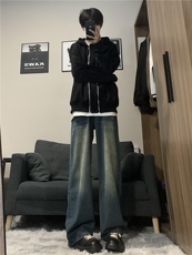 dirtyfit裤子水洗蓝阔腿直筒牛仔裤垂感高级感XZ310A-4-NZ10，男装牛仔裤，星座310A-4
