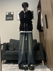 dirty fit裤子水洗蓝阔腿直筒牛仔裤垂感高级感XZ310A-4-NZ10图片