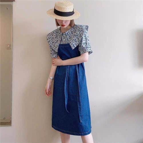 【现货】夏季新款天丝拼接牛仔连衣裙，女装连衣裙，名依人