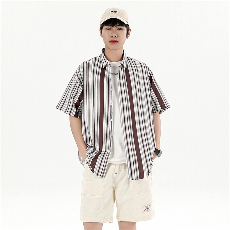 花衬衫男短袖夏季条纹休闲上衣服外套翻领大码衬衣A012/863P35,男装衬衫,电商A012