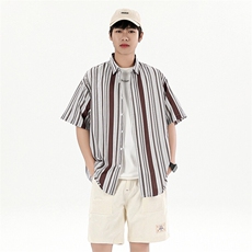 花衬衫男短袖夏季条纹休闲上衣服外套翻领大码衬衣A012/863P35，男装衬衫，电商A012