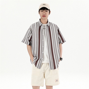 花衬衫男短袖夏季条纹休闲上衣服外套翻领大码衬衣A012/863P35图片