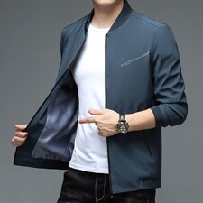 男士纯色外套2023秋季时尚休闲上衣中年商务百搭棒球领夹克男，男装夹克，电商B212（原钱塘6029）