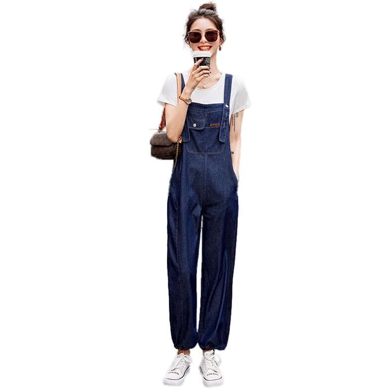 时尚简约牛仔背带裤女2025春秋新网红炸街宽松洋气显瘦阔腿两件套,女装套装/套裙,E百度