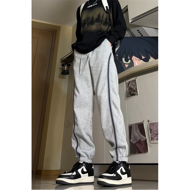 k3218-P48加绒P58秋冬抖音高品质潮牌宽松男女织带束脚休闲卫裤,男装休闲裤,电商A009A（原A058A）