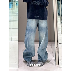 网图现货美式宽松弯刀竹节牛仔阔腿裤男女K1098/P53，男装休闲裤，星座205-3