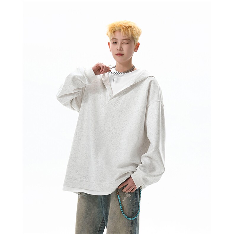 8XL-M叠穿假两件卫衣重磅连帽V领拼接套头衫宽松大码外套WY006P65,男装卫衣,电商B312