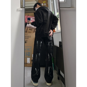 B221 美式ins高街小众情侣款喷墨微喇牛仔裤 LK22080-P60 控78图片