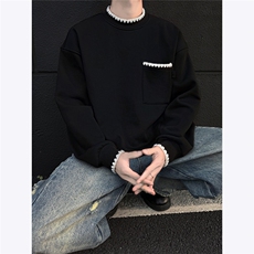 特种贝壳绣高街复古长袖卫衣男2025新款秋装圆领百搭外套P58，女装短外套，电商C306-1