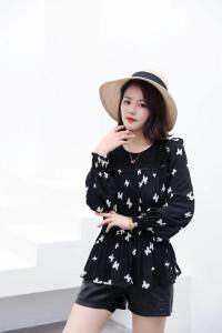 【现货】秋季新款时尚修身压皱花色雪纺针织拼接上衣，其它，名怡