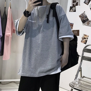 T06常年款男士休闲字母印花T恤衫外套圆领半袖五分袖TEE男女中性图片