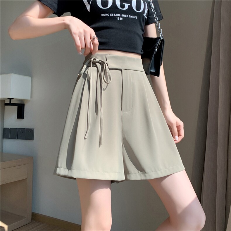 垂坠感高腰显瘦夏季女短裤休闲西装裤女宽松直筒阔腿裤子,女装短裤/热裤,梦白服饰厂